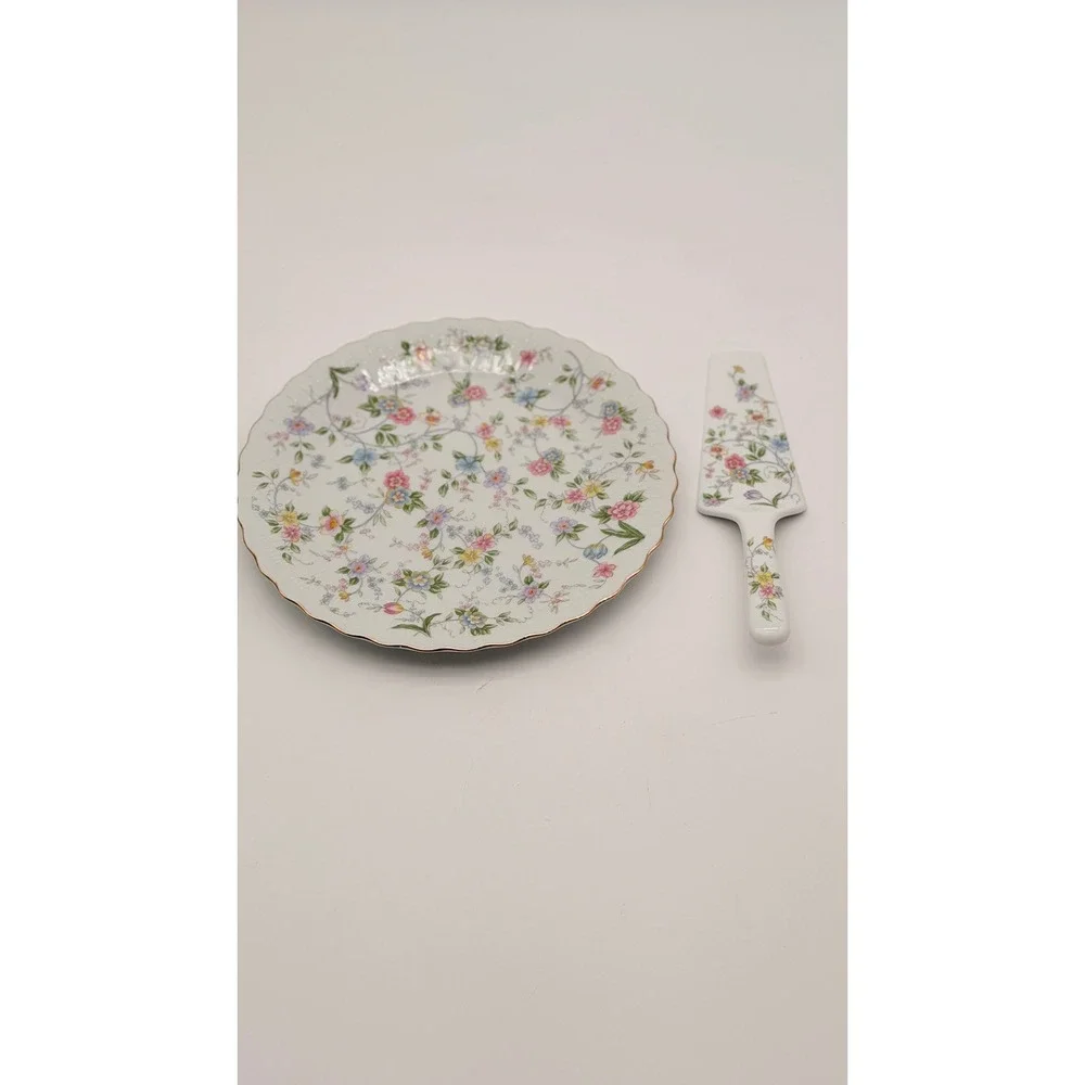 Narumi Hall of Fame Roses Bone China Cake Plate and Server Set Japan Gold Trim
